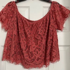 Large pink lace crop top